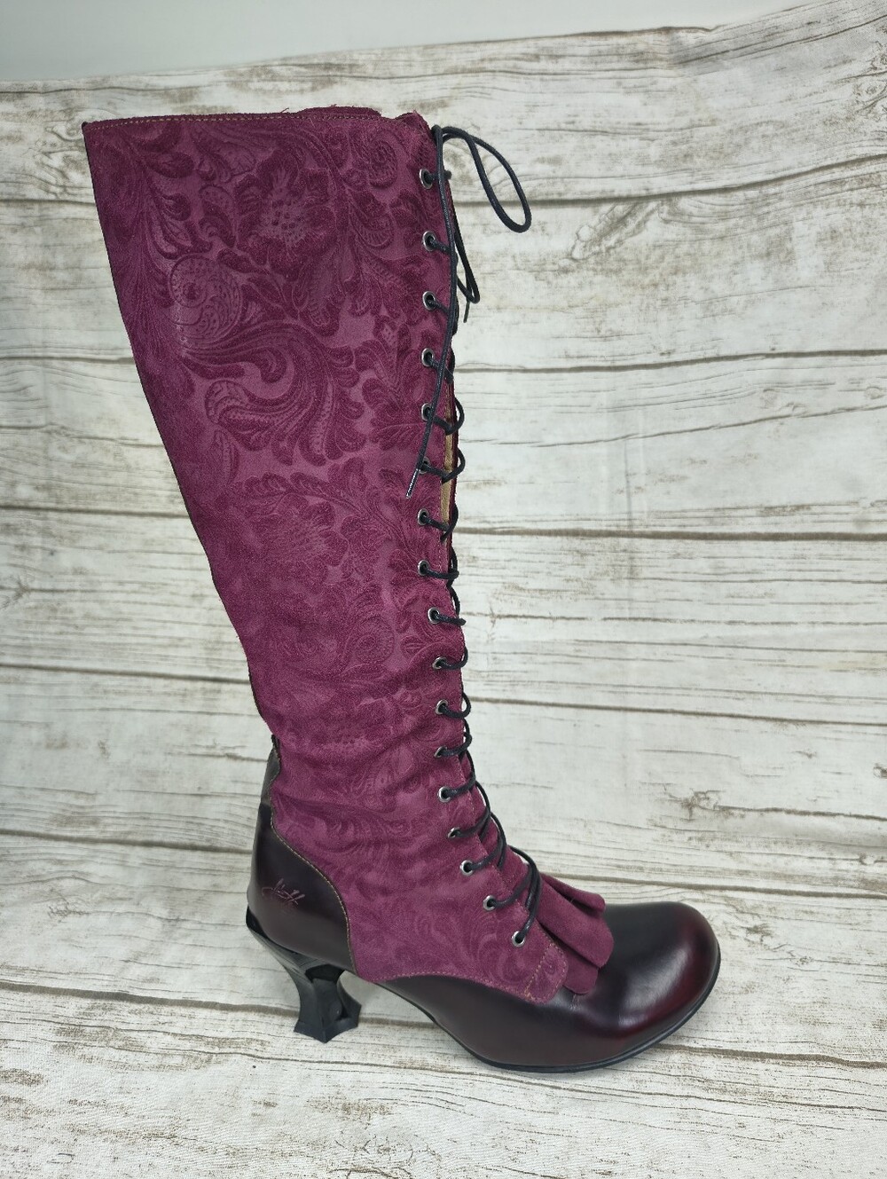 John Fluevog Baroque Velasquez Burgundy Lace Up Boots Women Size 8.5